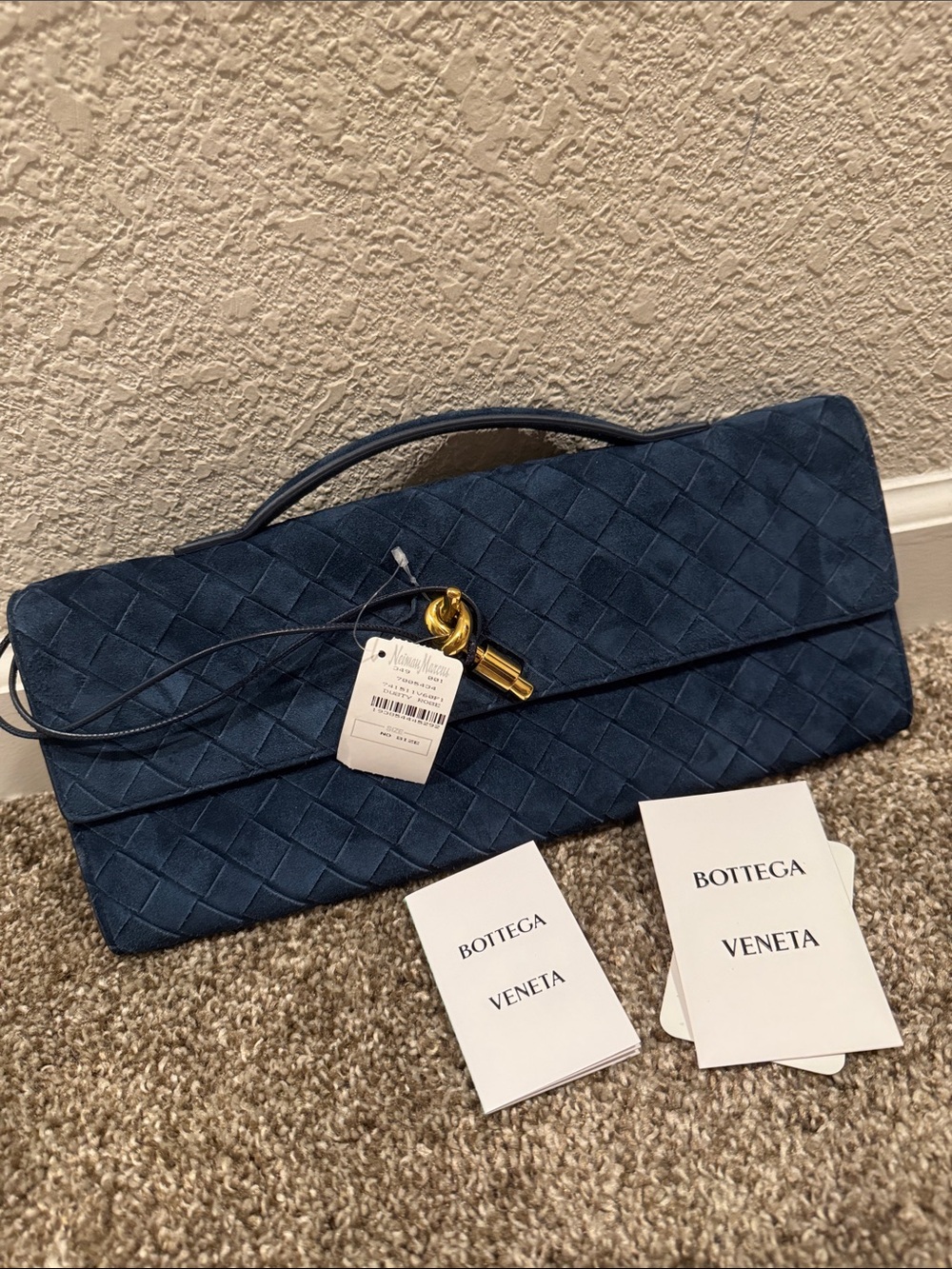 NWT Authentic Bottega Vanetta Andiamo Clutch Royal Blue Suede $3700